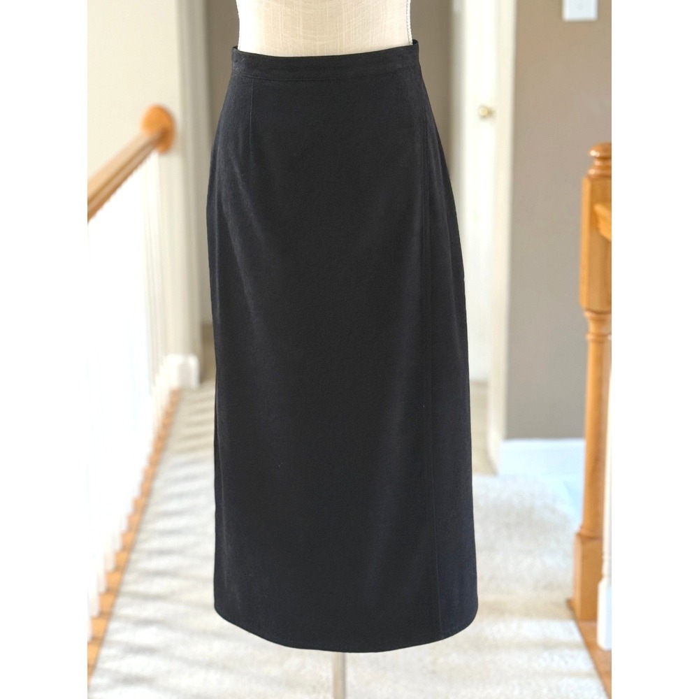Seasons Sport Black Faux Suede Midi Wrap Skirt Lined‎ Back Zip